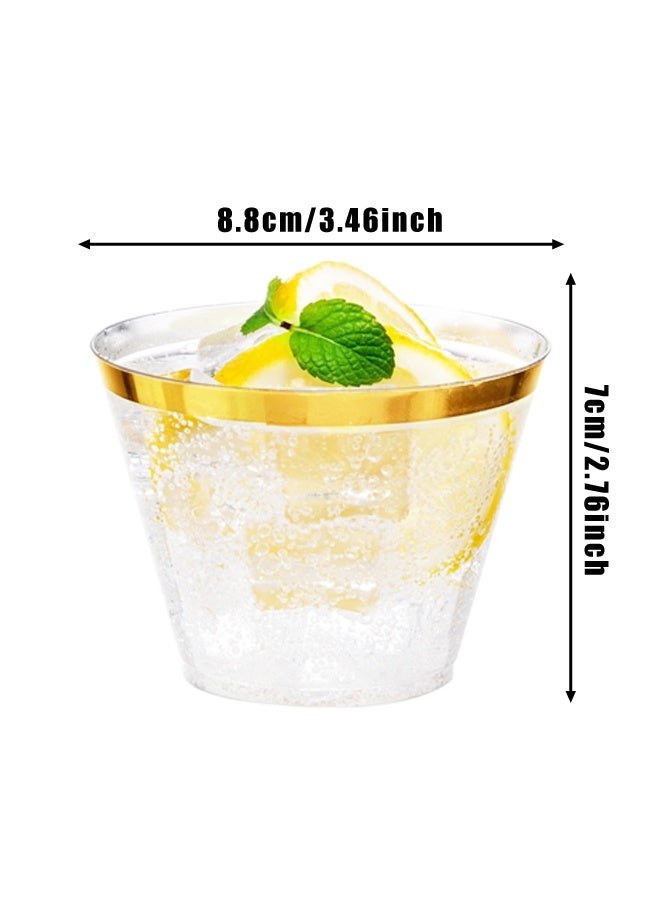 20 PCS Gold Plastic Cups,9 oz Clear Plastic Cups,Disposable Wine Glasses for Party - Image 2